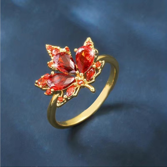 Cubic Zirconia Autumn Leaf Ring - Picture 6 of 7